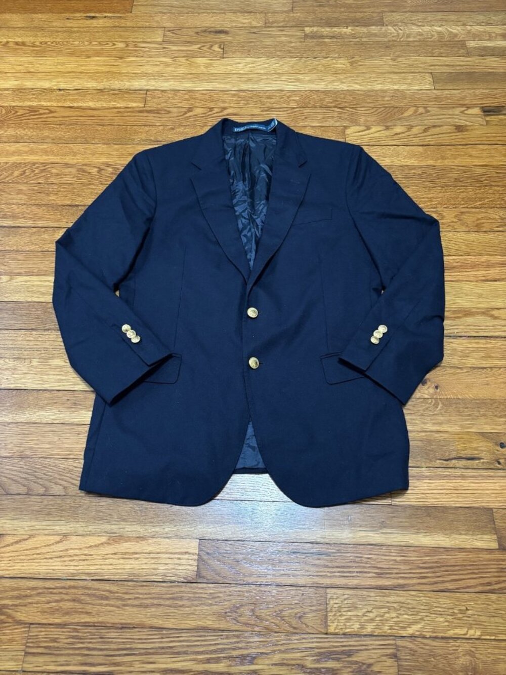 Vintage Polo Ralph Lauren Navy Linen Wool Blazer Jacket Gold Buttons 42R Preppy